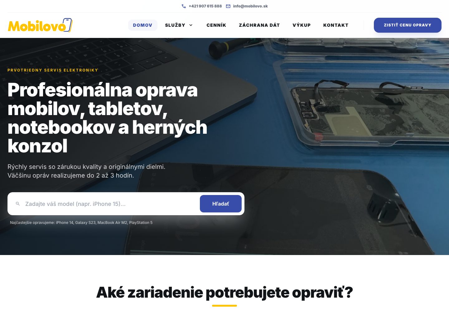 Náhled připravovaného nového webu Mobilovo