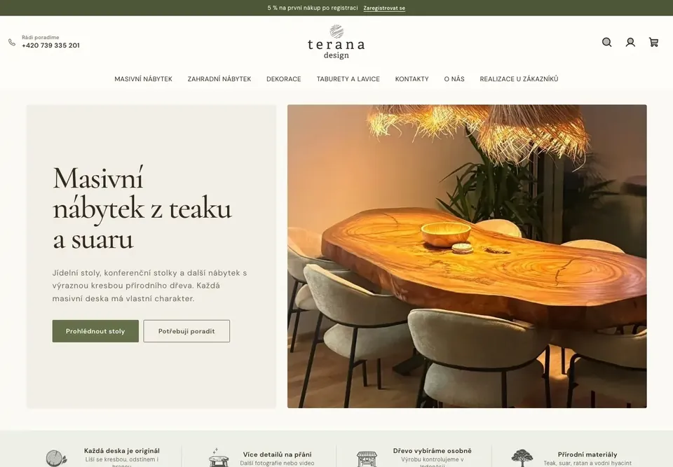 Nová úvodní stránka e-shopu Terana Design