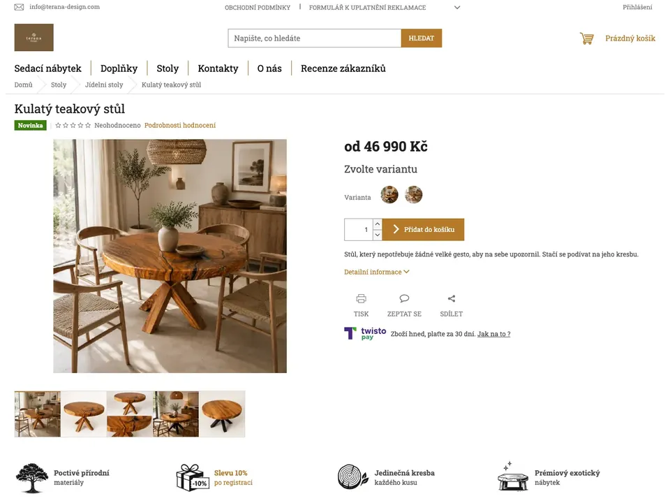 Původní detail kulatého teakového stolu