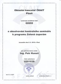 Certifikát Zelená úsporám